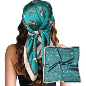 Head Hair Green Pony Print Scarf Like Satin Silk Scarf Bandana Hair Wrapping